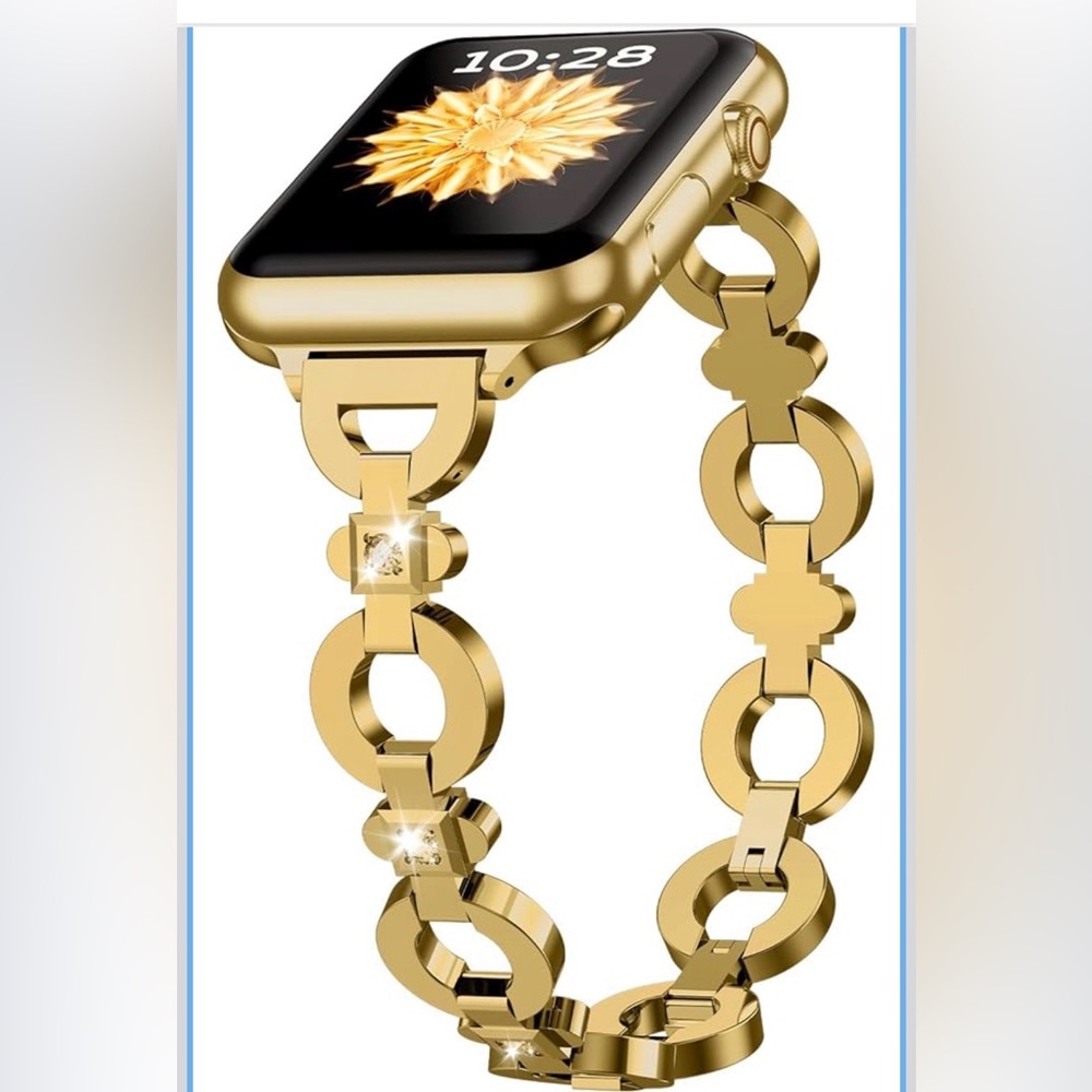 NWT Tauri Metal Link Adj Apple Watch Band Bling Diamonds for All Series in Gold